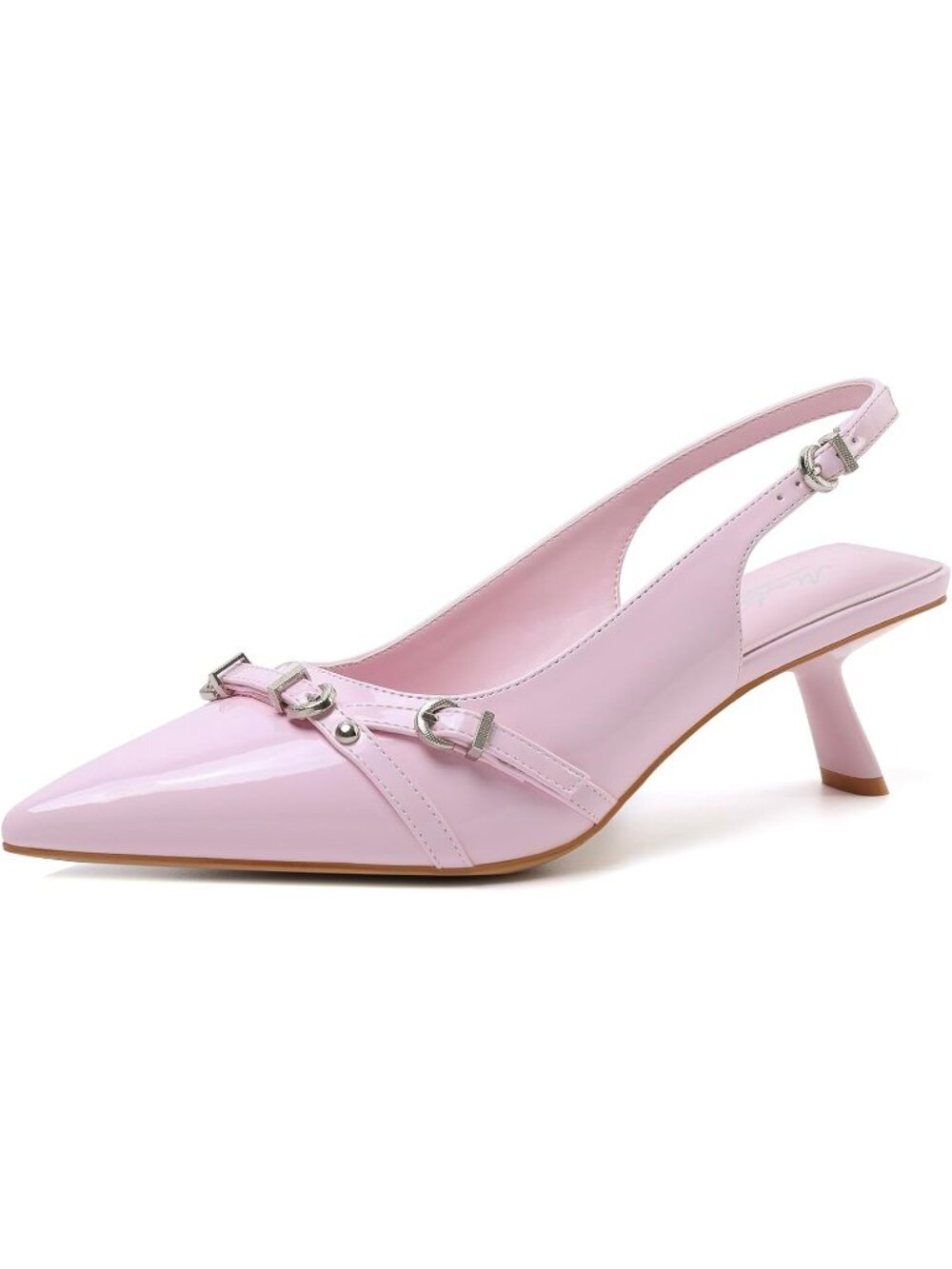 Women's Pink Faux Leather Pointed Toe Low Heel Slingback with Buckle Heel Pumps